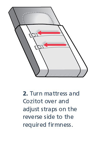Turn mattress and Cozitot over and ajdust straps on the reverse side, to the required firmness
